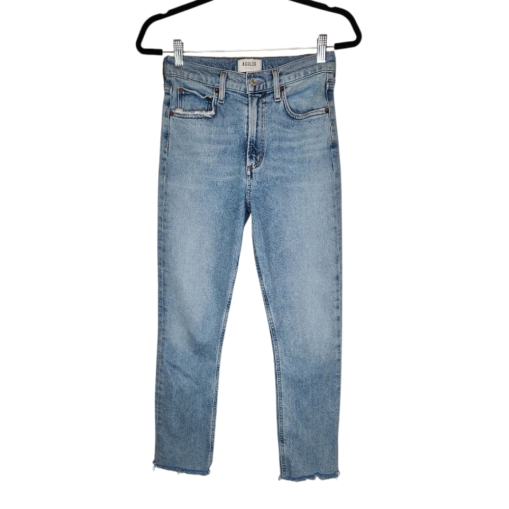 Agolde Merrel Mid Rise Slim Straight Jeans Raw Hem Size 25